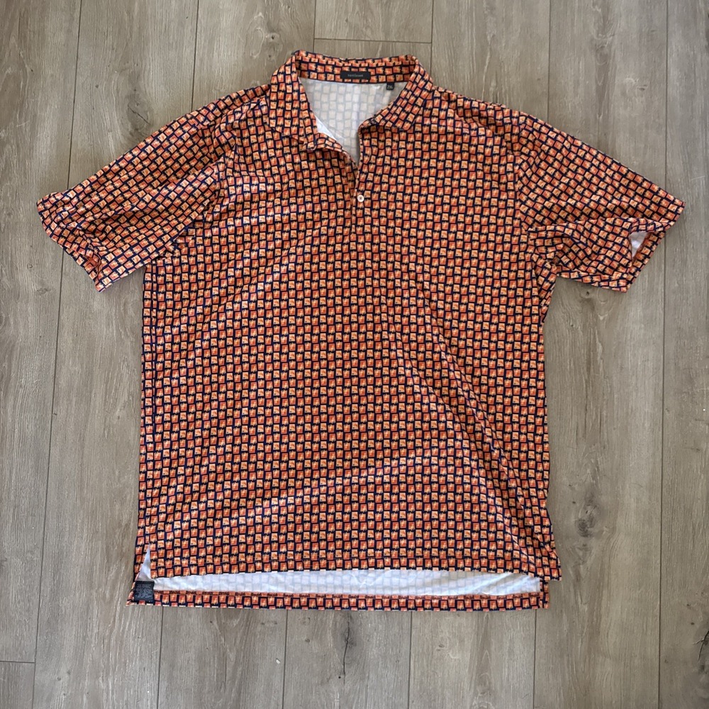 Turtleson Polo Shirt Mens 2XL Orange All Over Print Performance Golf Peach